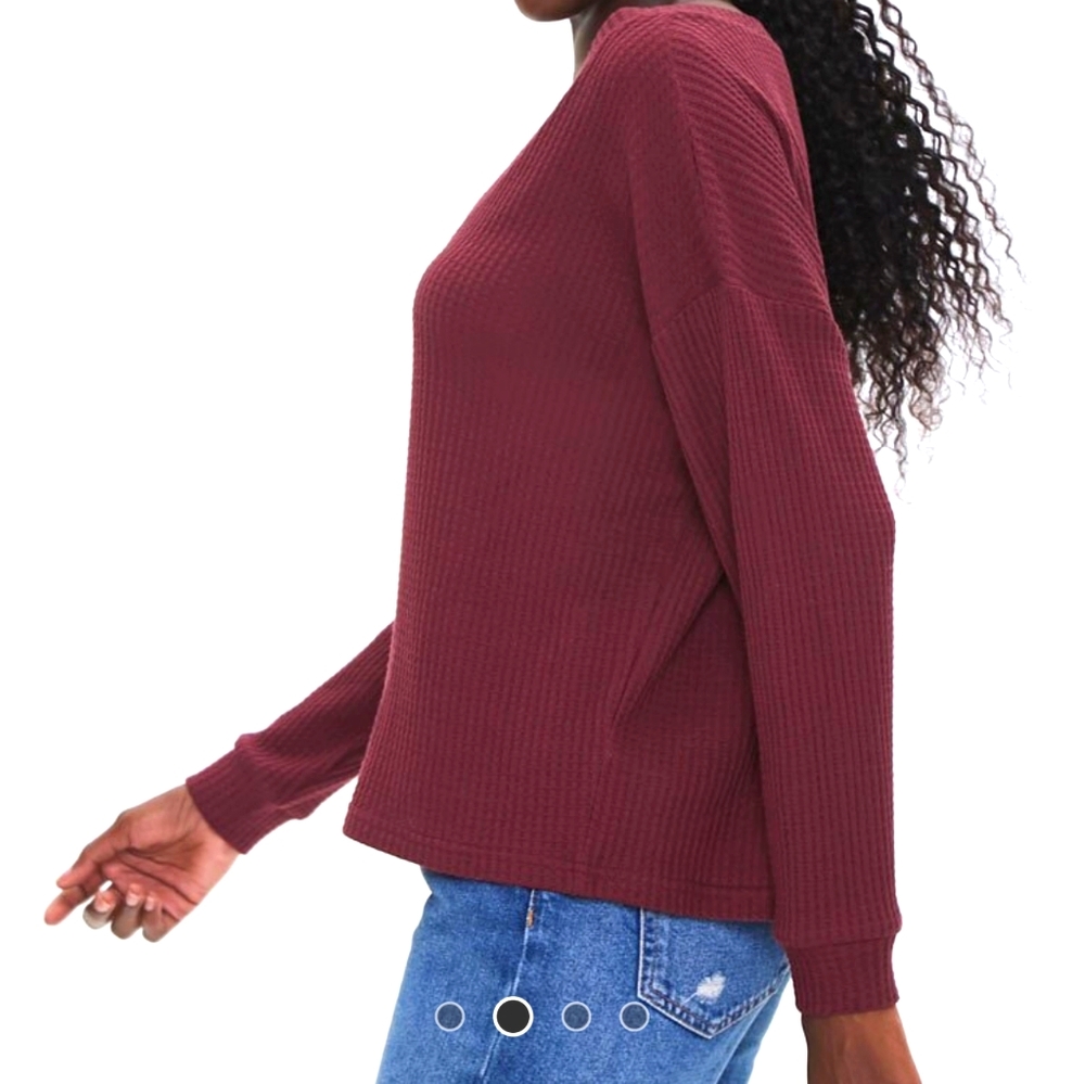 Waffle knit long sleeve top sweater